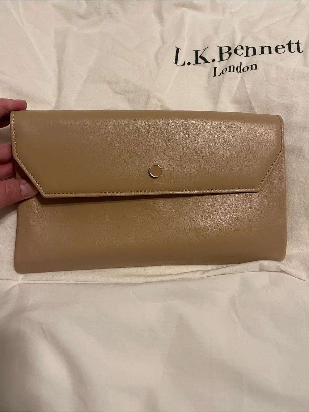 LK Bennett Taupe Leather Envelope Clutch